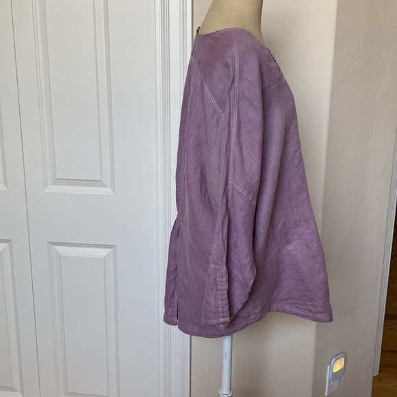 Wrap 100% Linen Tunic blouse Womens 12 Purple Lagenlook Bohemian Artsy beaded - Picture 5 of 15